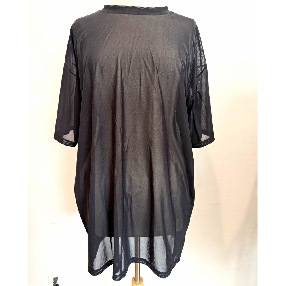 iHeartRaves Women's Black Sheer Mesh Stretch Pullover Crew Neck Top XL see thru